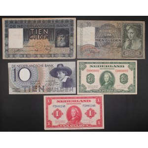 Netherlands. 1939-1943 1 2 1/2 & 10 Gulden 5 Pieces