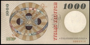 Poland. 1965 1000 Zlotych Prefix A WZOR Specimen