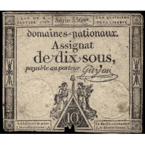 France. 10 Sous 1796 An 4 Assignat Serie 536