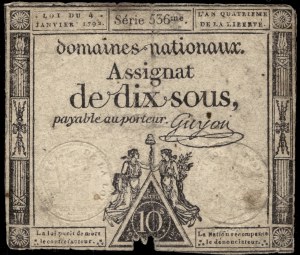 Francie. 10 Sous 1796 An 4 Assignat Serie 536