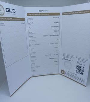 NATURAL DIAMOND 0.25 CT. CERTIFICATE