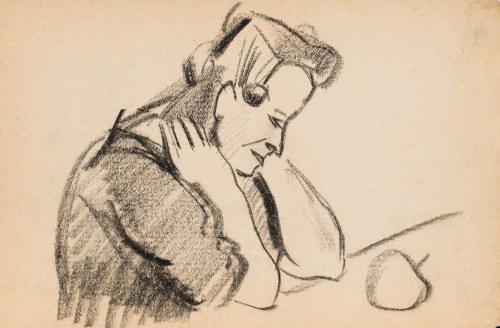 Kazimierz PODSADECKI (1904-1970), Szkic młodej kobiety z głową opartą na rękach, wrzesień 1937