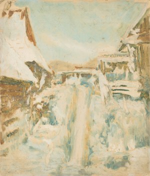 Józef PIENIĄŻEK (1888-1953), Wiejskie chaty w zimowej scenerii