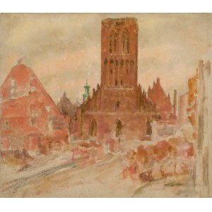 Józef PIENIĄŻEK (1888-1953), Widok na Bazylikę Mariacką w Gdańsku
