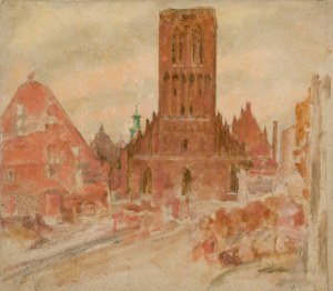 Józef PIENIĄŻEK (1888-1953), Widok na Bazylikę Mariacką w Gdańsku