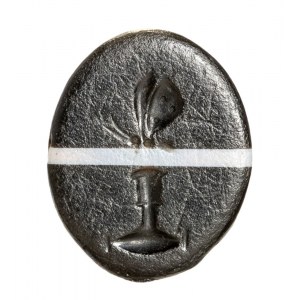 A Roman banded agate intaglio. Allegorical emblema with a butterfly.