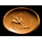 A Roman carnelian intaglio. Griffin with deer.