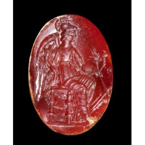 A Roman carnelian intaglio. Pantheistic goddess.
