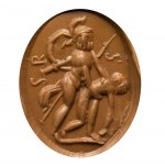 A Roman red jasper intaglio. Menelaos and Patroclus.