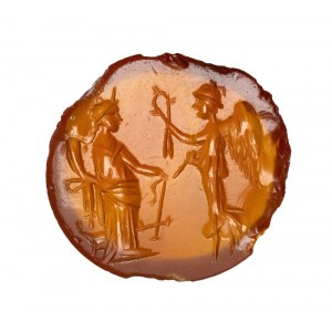 A large Roman carnelian intaglio. Fortuna-Tyche with Nike.