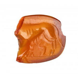 A Roman carnelian fragmentary intaglio. She-wolf with the twins.
