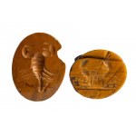 A lot of 2 Roman yellow jaspers intaglios. A crab and a scorpio.