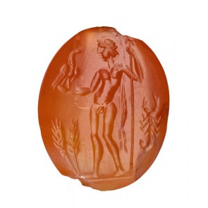 A large Sasanian carnelian intaglio. Pantheistic deity.