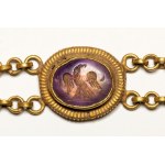 A Roman gold bracelet with six hardstones intaglios. Various subjects.