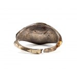 A Roman nicolo intaglio set in a iron and gold ring (restored with silver). Gorgona head.