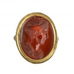 A fine Roman carnelian intaglio set in a modern gold ring. Portrait of the empress Sabina.