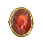 A fine Roman carnelian intaglio set in a modern gold ring. Portrait of the empress Sabina.