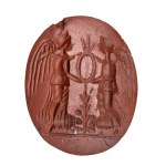 A large Late Roman red jasper intaglio. Emblematic scene with two victories.