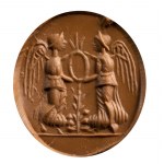 A large Late Roman red jasper intaglio. Emblematic scene with two victories.