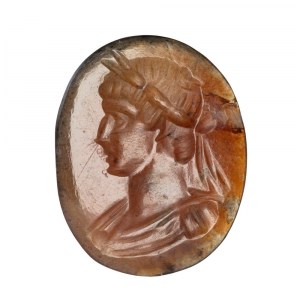 A large Frederician burnt agate intaglio. Imperial bust.