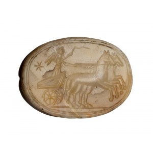 A postclassical Near Eastern agate engraved scarab. Victory on a biga.