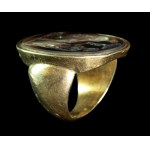 A large agate intaglio set in a gold ring. Allegorical scene.