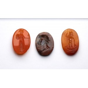 A lot of 3 postclassical hardstone intagliios. Various subjects.