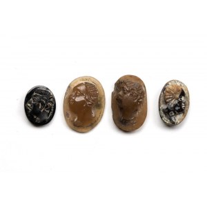 Lot of 4 agate cameos. Moor heads.