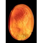 A large carnelian intaglio signed Aspasios. Bust of Athena Parthenos.