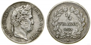Francie, 1/4 franku, 1834 D, Lyon
