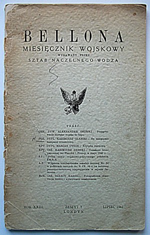 BELLONA. Military Monthly published by the Staff of the Commander-in-Chief. London, July 1941. year XXIII. Issue 7...