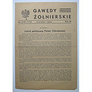 GAWĘDY ŻOŁNIERSKIE. [W-wa 1942]. Nr.6/41 i 7/42. Czerwiec - Lipiec. Rok III. [ Wydawnictwo konspiracyjne AK.]...