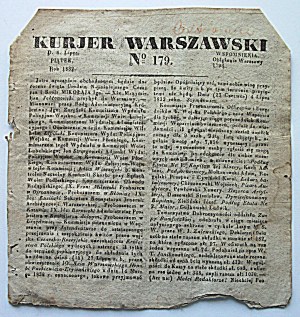 WARSAW COURIER. D. July 6. Friday . 1832. no. 179. format 17/18. pp. paginated from. 942 to 948. broch...