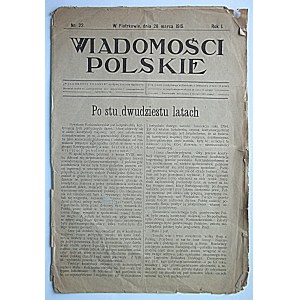 WIADOMOŚCI POLSKIE. Piotrków, dnia 28 marca 1915. Rok I. Nr. 22. Druk...