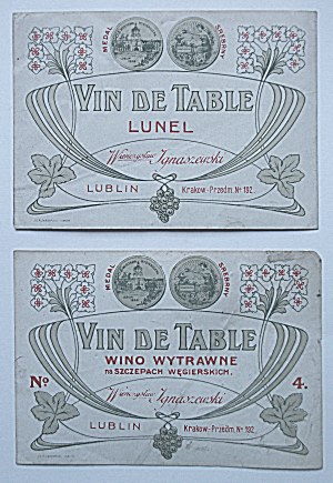 [WINE LABELS]. Two wine bottle labels : 1). Vin de Table. Lunel. Wienczyslaw Ignaszewski. Lublin...