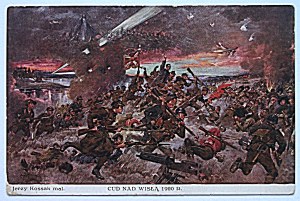 KOSSAK JERZY painting. Miracle on the Vistula 1920. Two postcards differing in font and captions under the painted image....