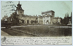 [WARSAW]. Wilanow Palace from the side of the park. Ref Ch R, London. Date st.,post. 1904. colored