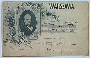 [WARSAW]. St. Moniuszko. Portrait of the composer, musical instruments, view of the Grand Theater....