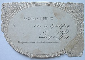 PIUS IX. Picture with the Pope's likeness in a 