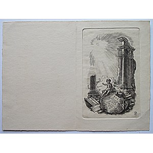 [HOPPEN JERZY]. Mała oryginalna grafika na karnecie Bożonarodzeniowym z tekstem ...
