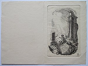 [HOPPEN JERZY]. Small original artwork on Christmas card with text ...