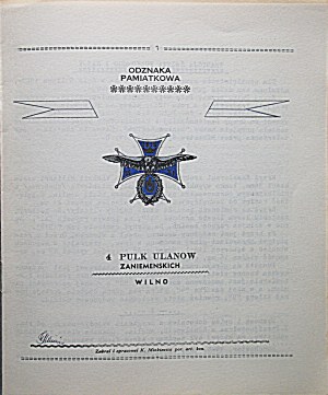 MINKIEWICZ KAZIMIERZ. History of the Commemorative Badge of the 4th Regiment of Zaniemenski Lancers Vilnius. Manchester 1966...