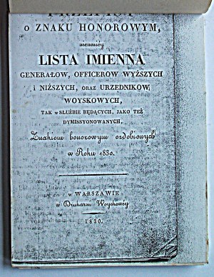 PROVISIONS ON THE HONORARY SIGN of the immaculate List of Names of Generals, Higher and Lower Officers of the...