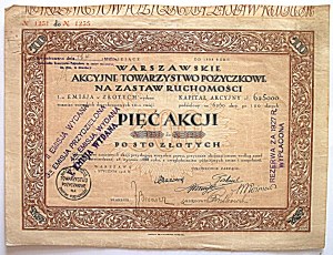 [ACTION]. Existing since 1888, the Warsaw Joint Stock Loan Society on the Pledge of Movable...