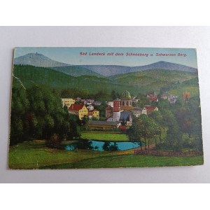 POCZTÓWKA LĄDEK ZDRÓJ BAD LANDECK, PRZEDWOJENNA, STEMPEL 1928 R, ZNACZEK