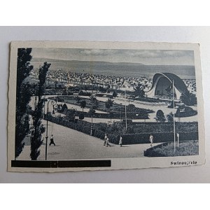 POSTCARD SWINOUJSCIE CONCERT SHELL, BEACH, STAMP