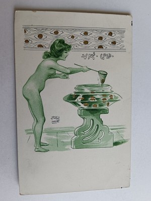 POHLEDNICE MALBA JOSEF HART, ŽENA NAHÁ, PŘEDVÁLEČNÁ