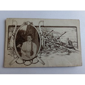 POCZTÓWKA KRUSZYNA, KOBIETA, ŁÓDKA, WIOŚLARSTWO, PRZEDWOJENNA 1908 R