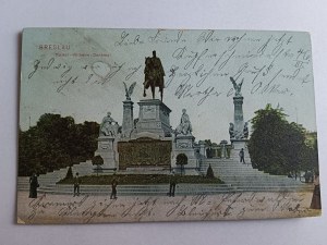 POHLEDNICE WROCŁAW BRESLAU WILHELM MONUMENT, PŘEDVÁLEČNÝ 1911, ZNÁMKA, RAZÍTKO