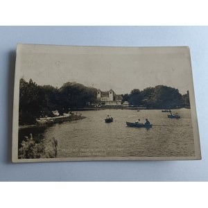 POCZTÓWKA POZNAŃ STAW W PARKU SOŁACKIM, PRZEDWOJENNA 1929 R, ZNACZEK, STEMPEL